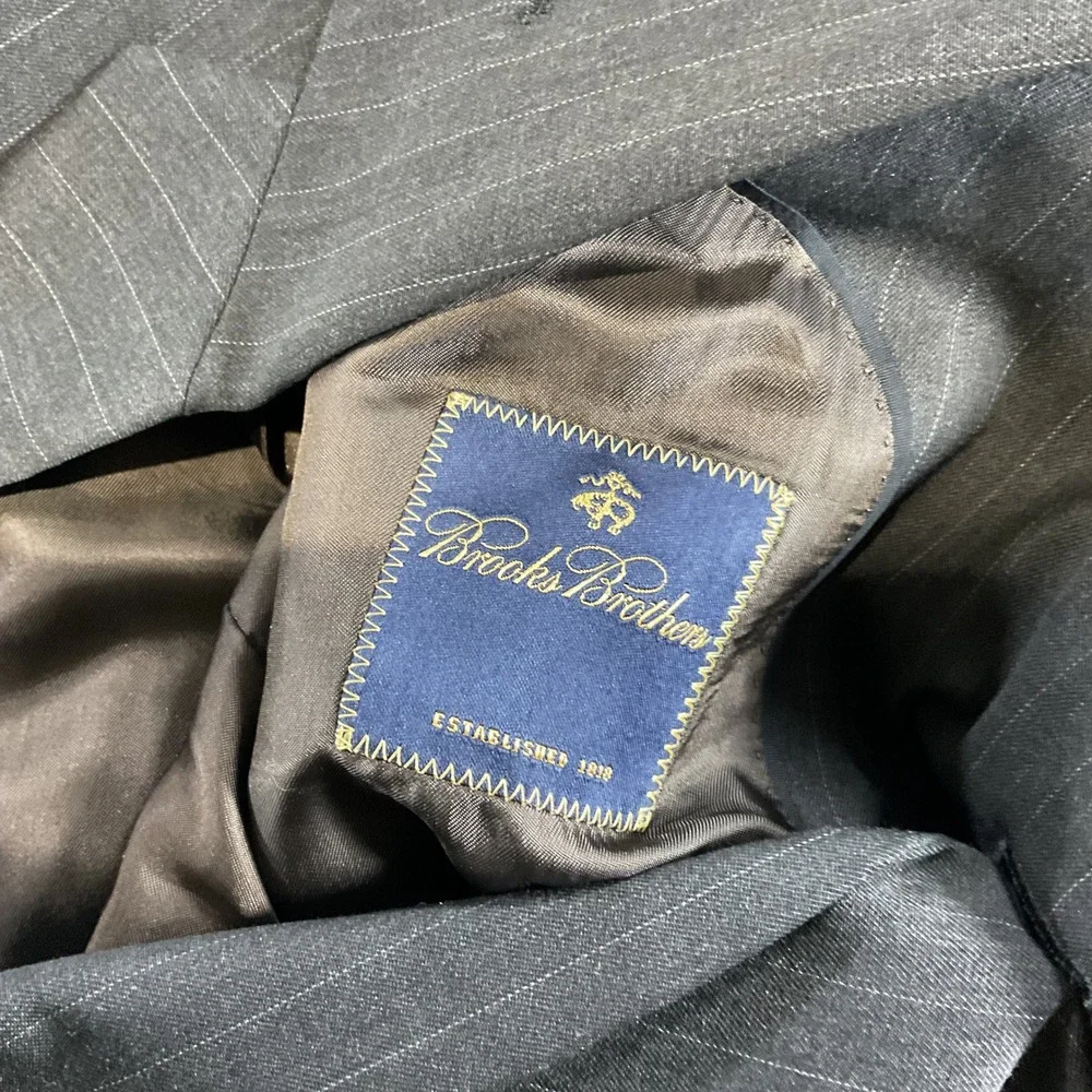 Brooks Brothers Mens 42R Pinstripe Wool Blend 2 Button Suit Jacket Charcoal Gray